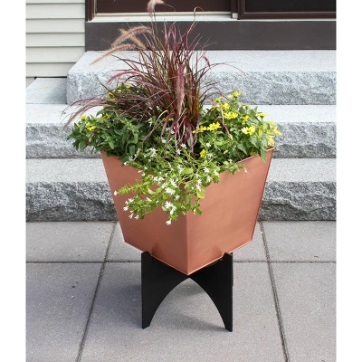 16" Wide Square Copper Plated Galvanized Steel Flower Box With Black Wrought Iron Plant Stand - ACHLA Designs 3 16" Wide Square Copper Plated Galvanized Steel Flower Box With Black Wrought Iron Plant Stand - ACHLA Designs - Image 3