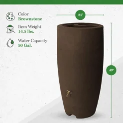 Algreen Athena 80 Gallon Plastic Outdoor Rain Barrel With Brass Spigot And Screen Guard For Rain Water Collection And Storage, Brownstone -Sunnydaze Decor Store GUEST ad8a8018 a03b 43c9 8195 d51839dd9bcb