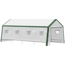 Outsunny 19.7' X 9.8' X 7.9' Outdoor Walk-in Greenhouse, Hot House With Mesh Windows, Bottom Vent, Zippered Door, PE Cover, Steel Frame, White -Sunnydaze Decor Store GUEST add47eb0 ef96 4c01 a26e be06c719fac4