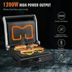 Costway Electric Panini Press Grill 1200W Sandwich Maker With Independent Temperature Control & Removable Drip Tray -Sunnydaze Decor Store GUEST afca85e0 8c57 47b9 8950 96b876edd4dd