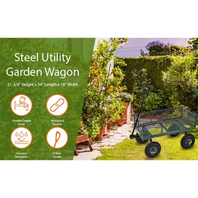 Juggernaut Carts GW3418-GR Heavy Duty Steel Frame 400 Pound Load Capacity Outdoor Utility Garden Wagon With Pneumatic Tires, Green Finish 2 Juggernaut Carts GW3418-GR Heavy Duty Steel Frame 400 Pound Load Capacity Outdoor Utility Garden Wagon With Pneumatic Tires, Green Finish - Image 2