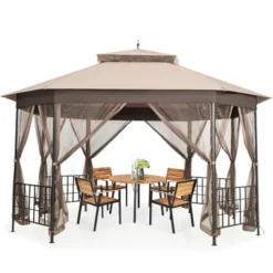 Costway 10' X 12' Octagonal Patio Gazebo Canopy Shelter Double Top W/Netting Sidewalls -Sunnydaze Decor Store GUEST b2806bb0 dc5e 4bc9 89d9 5d701ac4215c