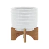 6" Ceramic Planter On Stand White Stripe - Sagebrook Home