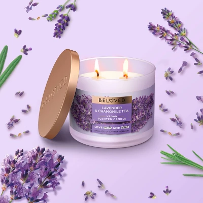 Beloved Lavender & Chamomile Tea 2-Wick Vegan Candle - 11.5oz 4 Beloved Lavender & Chamomile Tea 2-Wick Vegan Candle - 11.5oz - Image 4