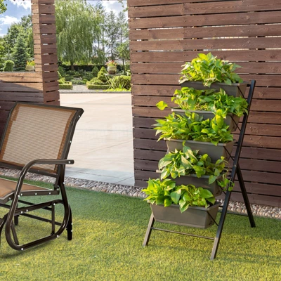 Tangkula Outdoor 5-Tier Planter 4 FT Vertical Elevated Raised Garden Bed Planter Box Kit For Backyard Patio 1 Tangkula Outdoor 5-Tier Planter 4 FT Vertical Elevated Raised Garden Bed Planter Box Kit For Backyard Patio