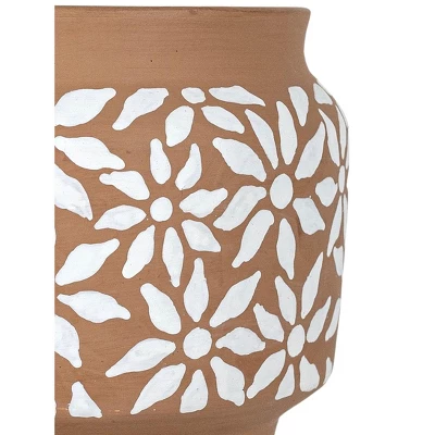 White Floral Terracotta Planter By Foreside Home & Garden 3 White Floral Terracotta Planter By Foreside Home & Garden - Image 3