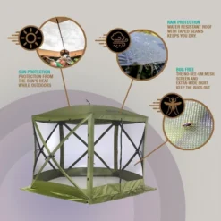 CLAM Quick-Set Venture Portable Pop-Up Outdoor Camping Gazebo Screen Tent Sided Canopy Shelter With Ground Stakes And Carry Bag -Sunnydaze Decor Store GUEST b7a27789 ef4e 4620 8474 70e82a432429