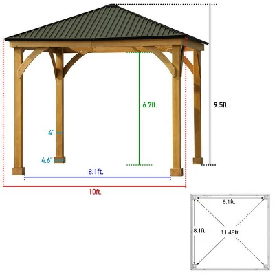Aoodor Patio Solid Wooden Gazebo 10 X 10 Ft. Hardtop Roof For Garden 4 Aoodor Patio Solid Wooden Gazebo 10 X 10 Ft. Hardtop Roof For Garden - Image 4
