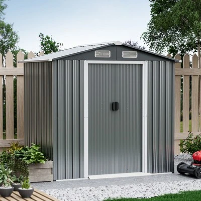Costway 6 X 4 FT Outdoor Storage Shed Galvanized Steel Shed With Lockable Sliding Doors 1 Costway 6 X 4 FT Outdoor Storage Shed Galvanized Steel Shed With Lockable Sliding Doors