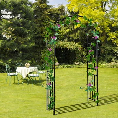 Costway 7.2Ft Garden Arch Steel Arbor Wedding Garden Decoration Climbing Plants W/Stakes 1 Costway 7.2Ft Garden Arch Steel Arbor Wedding Garden Decoration Climbing Plants W/Stakes