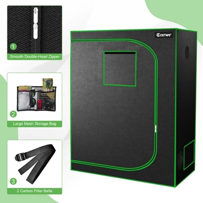 Costway 48''x24''x60'' Mylar Hydroponic Grow Tent W/Observation Window & Floor Tray GrayBlack 3 Costway 48''x24''x60'' Mylar Hydroponic Grow Tent W/Observation Window & Floor Tray GrayBlack - Image 3