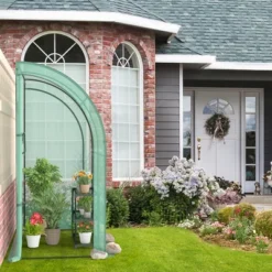 Costway 7'x 3.5'x 7' Lean-to Greenhouse Portable Wall House With Green PE Cover And Shelf -Sunnydaze Decor Store GUEST b9965e16 5ad1 4126 b726 c21b4e356bb4