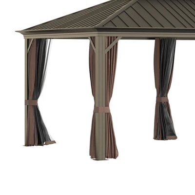 Outsunny Patio Gazebo 12' X 20', Netting & Curtains, 2 Tier Double Vented Steel Roof, Hardtop, Ceiling Hooks, Rust Proof Aluminum, Brown 5 Outsunny Patio Gazebo 12' X 20', Netting & Curtains, 2 Tier Double Vented Steel Roof, Hardtop, Ceiling Hooks, Rust Proof Aluminum, Brown - Image 5