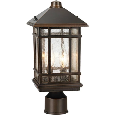Kathy Ireland Sierra Craftsman Rustic Farmhouse Outdoor Post Light Rubbed Bronze 14" Seedy Glass For Exterior Barn Deck House Porch Yard Patio Home 2 Kathy Ireland Sierra Craftsman Rustic Farmhouse Outdoor Post Light Rubbed Bronze 14" Seedy Glass For Exterior Barn Deck House Porch Yard Patio Home - Image 2