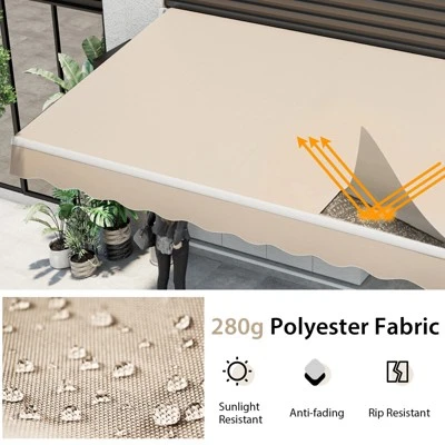 Costway Retractable Patio Awning Aluminum Deck Sunshade Shelter Outdoor Beige 4 Costway Retractable Patio Awning Aluminum Deck Sunshade Shelter Outdoor Beige - Image 4