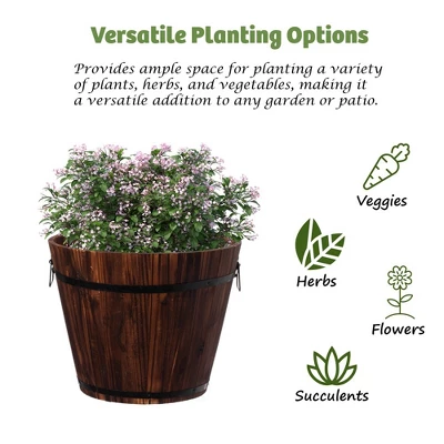 Gardenised Rustic Wooden Whiskey Barrel Planter With Durable Medal Handles And Drainage Holes - Perfect For Indoor And Outdoor Use 2 Gardenised Rustic Wooden Whiskey Barrel Planter With Durable Medal Handles And Drainage Holes - Perfect For Indoor And Outdoor Use - Image 2