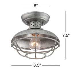 Franklin Iron Works Rustic Farmhouse Semi Flush Mount Outdoor Ceiling Light Fixture Galvanized Cage 8 1/2" White Glass Damp Rated For Exterior Barn -Sunnydaze Decor Store GUEST bc215792 06e5 4d36 baf8 7ff1ed25e9ef