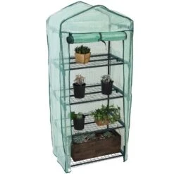Sunnydaze Decor Sunnydaze Outdoor Portable Growing Rack 4-Tier Greenhouse With Roll-Up Door - 4 Shelves - Green -Sunnydaze Decor Store GUEST bccc7df9 98e9 477f 9d21 389a47c95a52