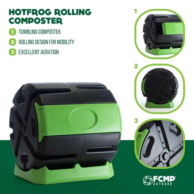FCMP Outdoor HOTFROG 37 Gallon Single Chamber Quick Curing Tumbling Composter Outdoor Rotating Garden Compost Bin Green/Black 2 FCMP Outdoor HOTFROG 37 Gallon Single Chamber Quick Curing Tumbling Composter Outdoor Rotating Garden Compost Bin Green/Black - Image 2