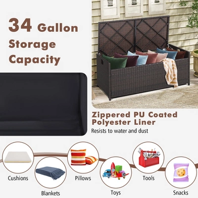 Costway 34 Gallon Patio Wicker Storage Deck Box W/Cushion Off White Backyard 5 Costway 34 Gallon Patio Wicker Storage Deck Box W/Cushion Off White Backyard - Image 5