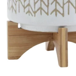 Sagebrook Home 8" Wide Chevron Planter Pot With Wood Stand Beige -Sunnydaze Decor Store GUEST be1ae4ea e9ac 4747 a1f8 cb9e13fc0152
