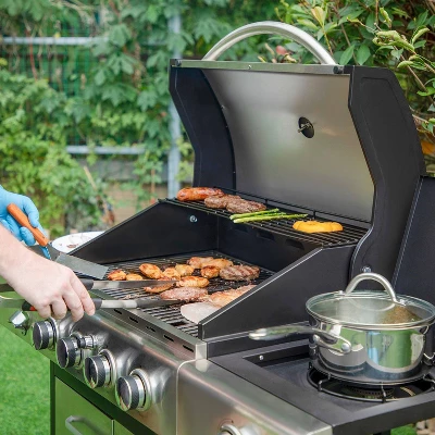 Captiva Designs E02GR001 Stainless Steel 4-Burner Propane Gas Grill With Side Burner And Side Tables 2 Captiva Designs E02GR001 Stainless Steel 4-Burner Propane Gas Grill With Side Burner And Side Tables - Image 2