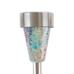 Nature Spring Solar Mosaic Battery-Operated Stainless Steel LED Light For Outdoor Landscapes, Patios, And Pathways - Gray