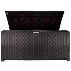 Suncast DBW9200 99 Gallon Outdoor Resin Patio Storage Chest With Handles, Mocha