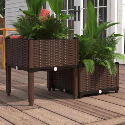 Barton 2-Piece Plastic Raised Garden Bed Planter Box With Self-Watering Drainage Holes For Flowers 1 Barton 2-Piece Plastic Raised Garden Bed Planter Box With Self-Watering Drainage Holes For Flowers