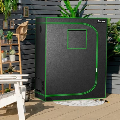 Costway 48''x24''x60'' Mylar Hydroponic Grow Tent W/Observation Window & Floor Tray GrayBlack 1 Costway 48''x24''x60'' Mylar Hydroponic Grow Tent W/Observation Window & Floor Tray GrayBlack