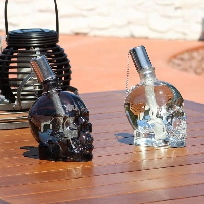 Sunnydaze Decor Sunnydaze Grinning Skull Glass Tabletop Torches - Clear And Black 1 Sunnydaze Decor Sunnydaze Grinning Skull Glass Tabletop Torches - Clear And Black