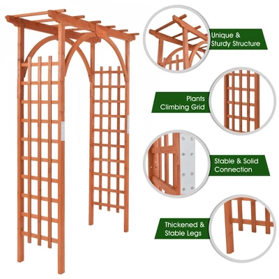 Costway Premium Outdoor Wooden Cedar Arbor Arch Pergola Trellis Wood Garden Yard Lattice 9 Costway Premium Outdoor Wooden Cedar Arbor Arch Pergola Trellis Wood Garden Yard Lattice - Image 9
