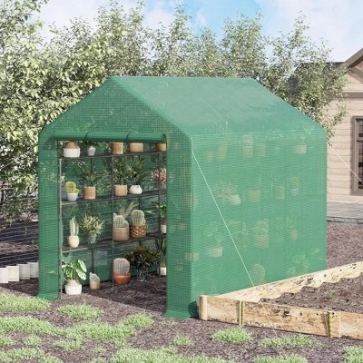 Outsunny Walk-in Greenhouse For Outdoors With Roll-up Zipper Door, 18 Shelves, PE Cover, Heavy Duty Humidity Seal, 95.25" X 70.75" X 82.75" 2 Outsunny Walk-in Greenhouse For Outdoors With Roll-up Zipper Door, 18 Shelves, PE Cover, Heavy Duty Humidity Seal, 95.25" X 70.75" X 82.75" - Image 2