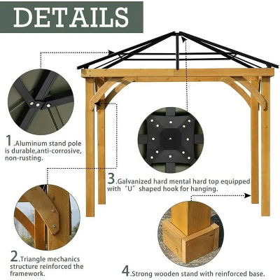 Aoodor Patio Solid Wooden Gazebo 10 X 10 Ft. Hardtop Roof For Garden 1 Aoodor Patio Solid Wooden Gazebo 10 X 10 Ft. Hardtop Roof For Garden