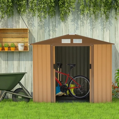 Outsunny 7' X 4' Steel Storage Shed Organizer, Garden Tool House With 4 Vents And 2 Easy Sliding Doors For Backyard, Patio, Lawn 2 Outsunny 7' X 4' Steel Storage Shed Organizer, Garden Tool House With 4 Vents And 2 Easy Sliding Doors For Backyard, Patio, Lawn - Image 2