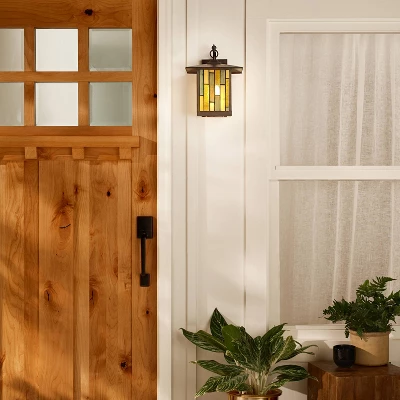 11.75" Stained Glass 1-Light Prairie Style Outdoor Wall Lantern Sconce Oil-Rubbed Bronze - River Of Goods 6 11.75" Stained Glass 1-Light Prairie Style Outdoor Wall Lantern Sconce Oil-Rubbed Bronze - River Of Goods - Image 6