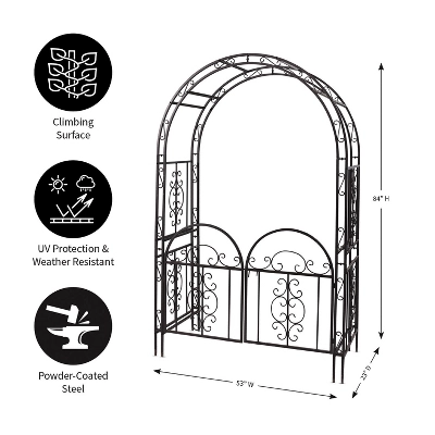 Plow & Hearth - Montebello Decorative Garden Arbor Trellis With Gate & Beautiful Scrollwork Design 2 Plow & Hearth - Montebello Decorative Garden Arbor Trellis With Gate & Beautiful Scrollwork Design - Image 2