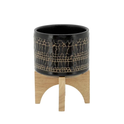 Sagebrook Home Glazed Ceramic Planter Pot With Stand 1 Sagebrook Home Glazed Ceramic Planter Pot With Stand