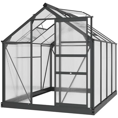 Outsunny Polycarbonate Greenhouse, Heavy Duty Outdoor Aluminum Walk-in Green House Kit With Vent & Door For Backyard Garden, Gray 7 Outsunny Polycarbonate Greenhouse, Heavy Duty Outdoor Aluminum Walk-in Green House Kit With Vent & Door For Backyard Garden, Gray - Image 7