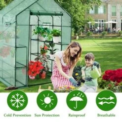 Costway Walk-in Greenhouse 56''x56''x77'' Gardening W/Observation Windows 2 Tier 8 Shelves 10 Costway Walk-in Greenhouse 56''x56''x77'' Gardening W/Observation Windows 2 Tier 8 Shelves -Sunnydaze Decor Store GUEST ccb181c0 1808 4704 9b41 b678ad09f160