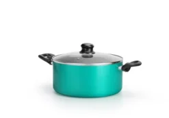 NutriChef Green Dutch Oven Pot With Lid, (4.44 Qt) Kitchen Cookware, Black Coating Inside, Heat Resistant Lacquer Outside