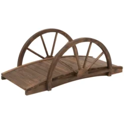 Outsunny 3.3ft Wooden Garden Bridge Arc Footbridge With Half-Wheel Style Railings & Solid Fir Construction, Stained Wood -Sunnydaze Decor Store GUEST cec780b2 84ec 4191 a138 27b6d28eeb37