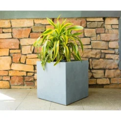Rosemead Home & Garden, Inc. 10" Wide Kante Lightweight Modern Square Concrete/Fiberglass Indoor Outdoor Planter Box Slate Gray