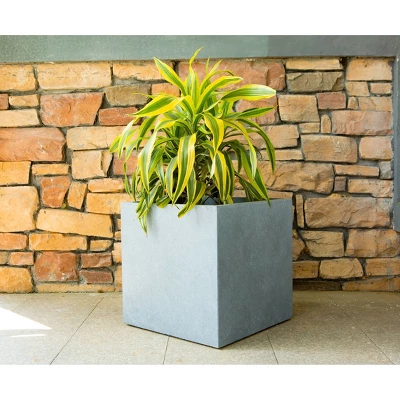 Rosemead Home & Garden, Inc. 10" Wide Kante Lightweight Modern Square Concrete/Fiberglass Indoor Outdoor Planter Box Slate Gray 1 Rosemead Home & Garden, Inc. 10" Wide Kante Lightweight Modern Square Concrete/Fiberglass Indoor Outdoor Planter Box Slate Gray