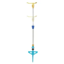 Aqua Joe AJ-ISTAS 3-Arm Brass Rotary 360-Degree Telescoping Sprinkler | Telescoping | 1390 Sq Ft Max Coverage