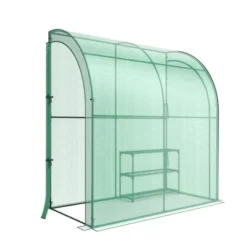 Costway 7'x 3.5'x 7' Lean-to Greenhouse Portable Wall House With Green PE Cover And Shelf -Sunnydaze Decor Store GUEST d0643b89 a356 4921 932a ce47574f74ea