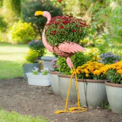 Evergreen 37"H Metal Flamingo Planter With Coco Liner- Fade And Weather Resistant Outdoor Decoration For Homes, Yards And Gardens -Sunnydaze Decor Store GUEST d08fa7d1 8062 46ce 946f 4c73d8675af2