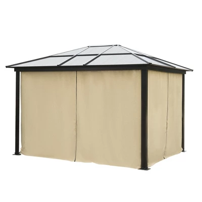Outsunny 10x12 Polycarbonate Hardtop Gazebo, Gazebo Canopy With Aluminum Frame, Curtains And Netting For Garden, Patio, Backyard, Beige 3 Outsunny 10x12 Polycarbonate Hardtop Gazebo, Gazebo Canopy With Aluminum Frame, Curtains And Netting For Garden, Patio, Backyard, Beige - Image 3