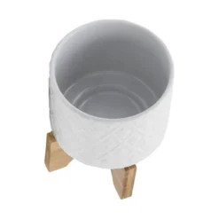 Sagebrook Home Diamond Pattern Round Ceramic Planter Pot With Wood Stand White -Sunnydaze Decor Store GUEST d106e5db 8b7e 4bca 8134 20a05630f3ed
