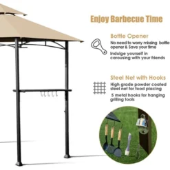 Costway 8' X 5' Outdoor Patio Barbecue Grill Gazebo W/ LED Lights 2-Tier Canopy Top Tan -Sunnydaze Decor Store GUEST d11ec217 7832 4057 a991 4a999d07ce3d